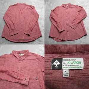 LRG Lifted Research Group Shirt Mens‎ XL Red Chest Pockets Long Sleeve Button Up